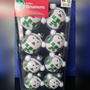 Penguin Holiday Ornaments Set - Silver, White and Green